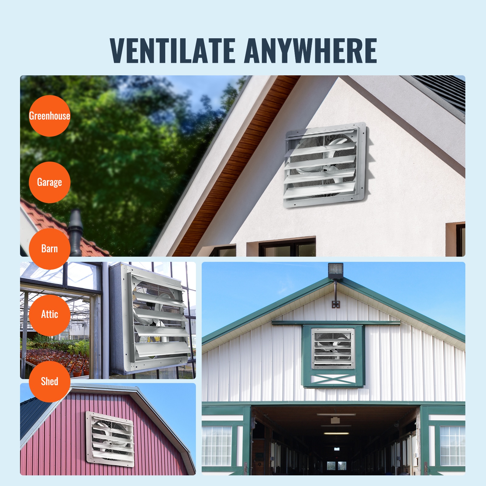 Shutter Exhaust Fan High-speed Wall Mounted Ventilator For Sheds_voghion.com